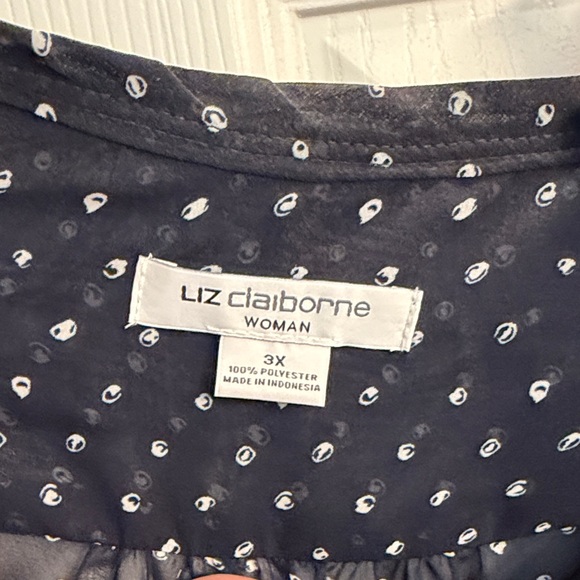 Liz Claiborne Navy Sheer V-Neck Blouse with White Dot Print - Picture 4 of 4